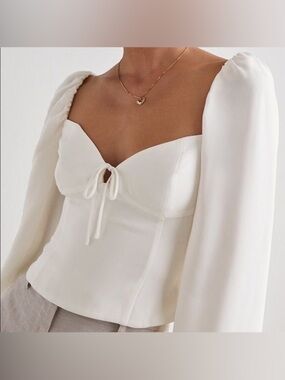 Wilfred Novella White Puff-Sleeve Tie-Front Bustier Blouse Aritzia